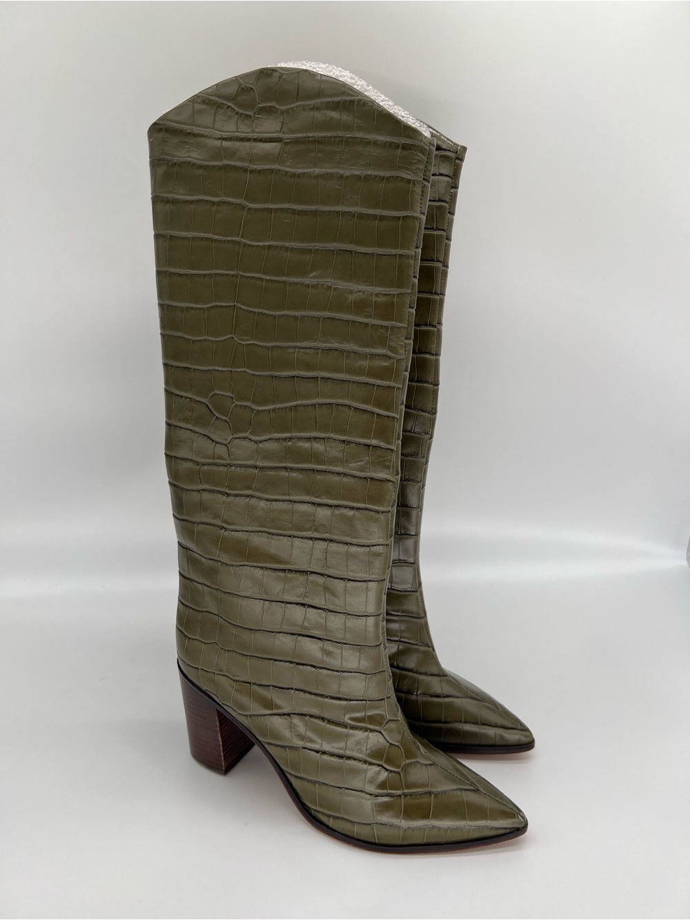 Schutz Maryana Block Crocodile Embossed Leather Boots - Picture 2 of 9